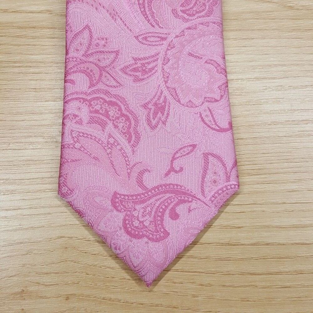 TOMMY HILFIGER Mens Neck Tie Pink Paisley Silk Blend Classic Pointed